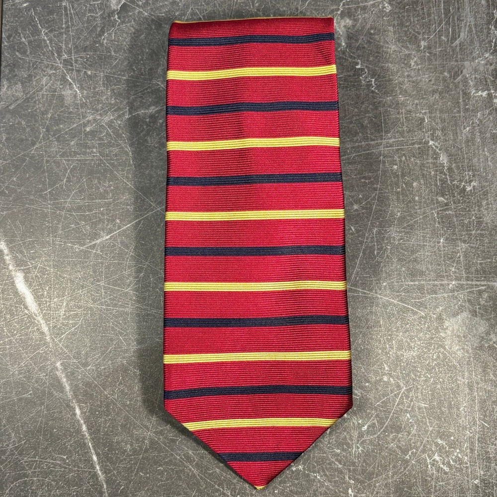 Mens Tie | Brooks Brothers Necktie | Red Navy Gold Striped Silk Repp Tie